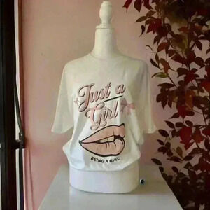 White T-Shirt Homemade (Just a Girl) Size L